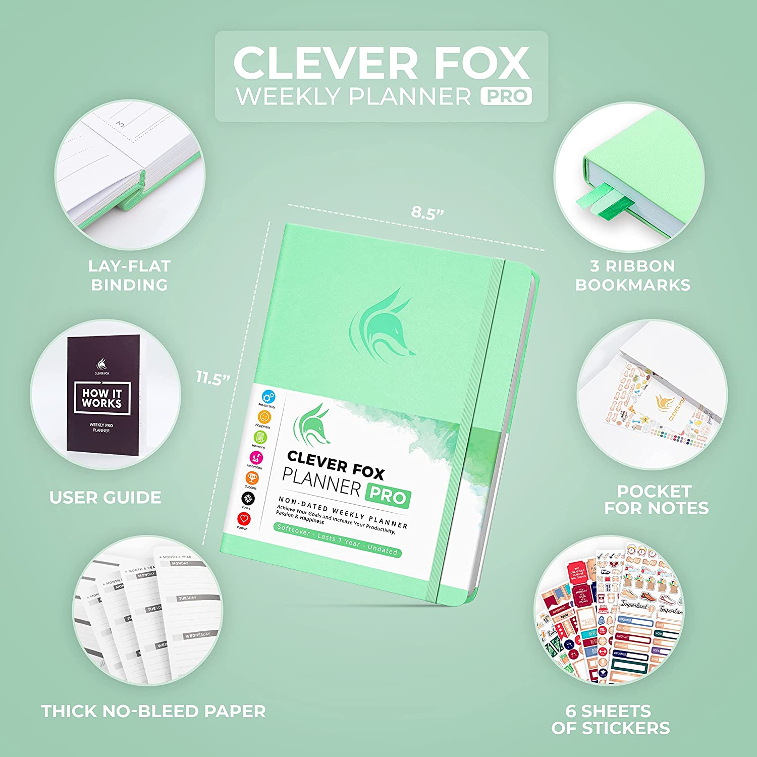Clever Fox Planner PRO – Weekly & Monthly Life Planner to Increase Productivity, Time Management and Hit Your Goals – Organizer, Gratitude Journal – Undated, 1 Year – Softcover, 8.5x11″ (Rose Gold) - Image 2